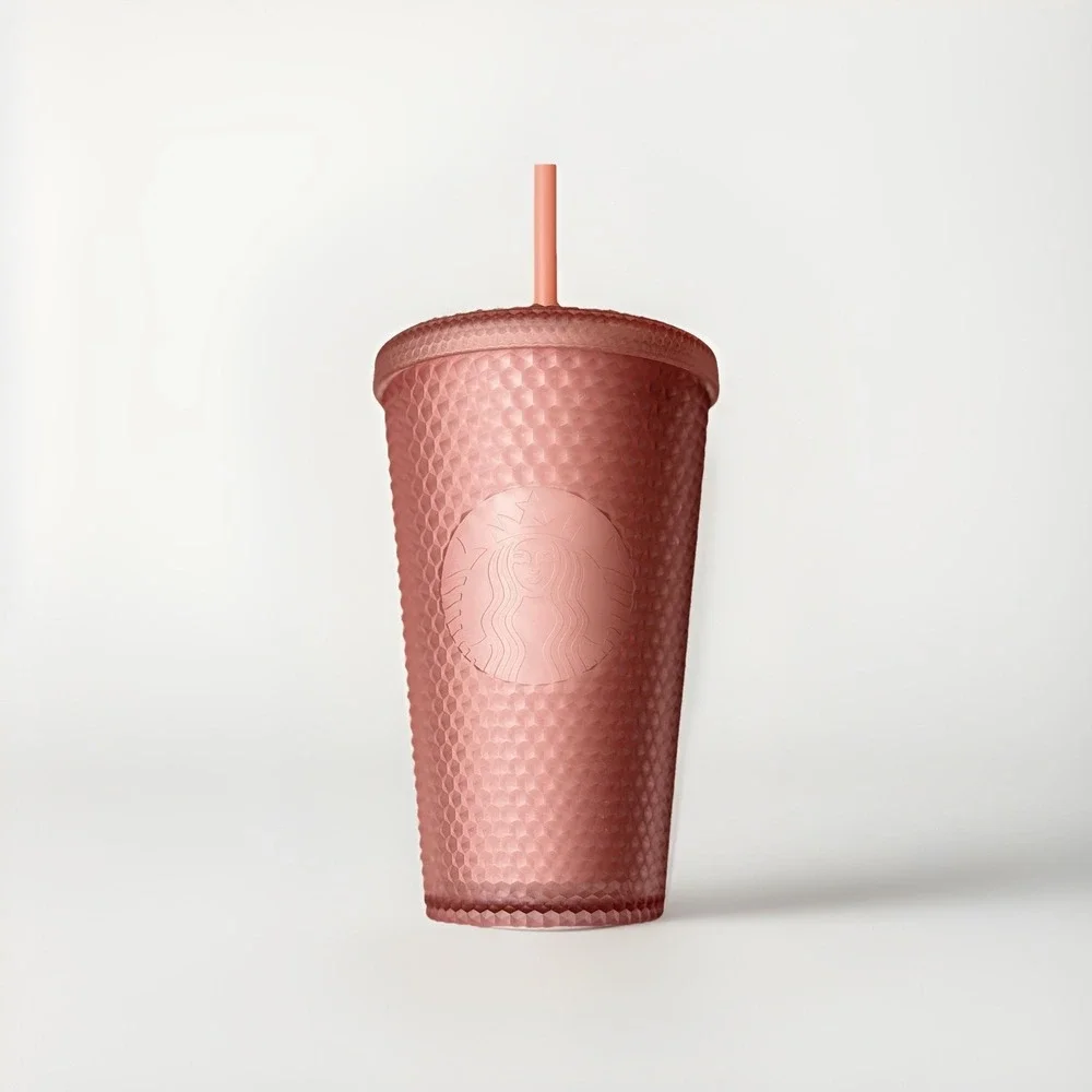 Starbucks 2022 Valentine's Pink Blush Studded Tumbler 16 oz Cold Cup with Straw‎